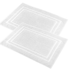 FRETTE Hotel Classic White Cotton Shower Bath Mats Set Of 2 Double Line Design